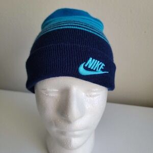 Nike Youth Boys Big Kids O/S Blue Ombre Embroidered Striped Knit Cozy Beanie Hat